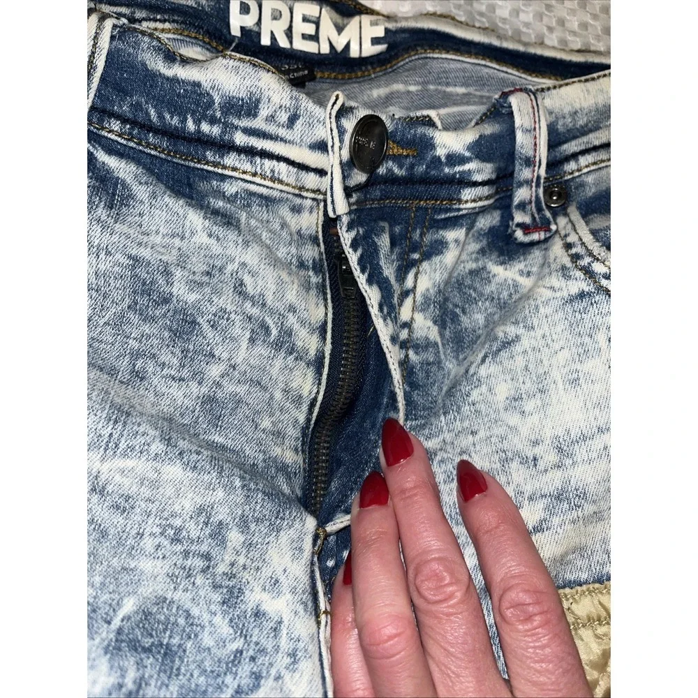 Buckle Preme Skinny Stretch Jean Destructed denim‎ cool quilted Front 36w 33L